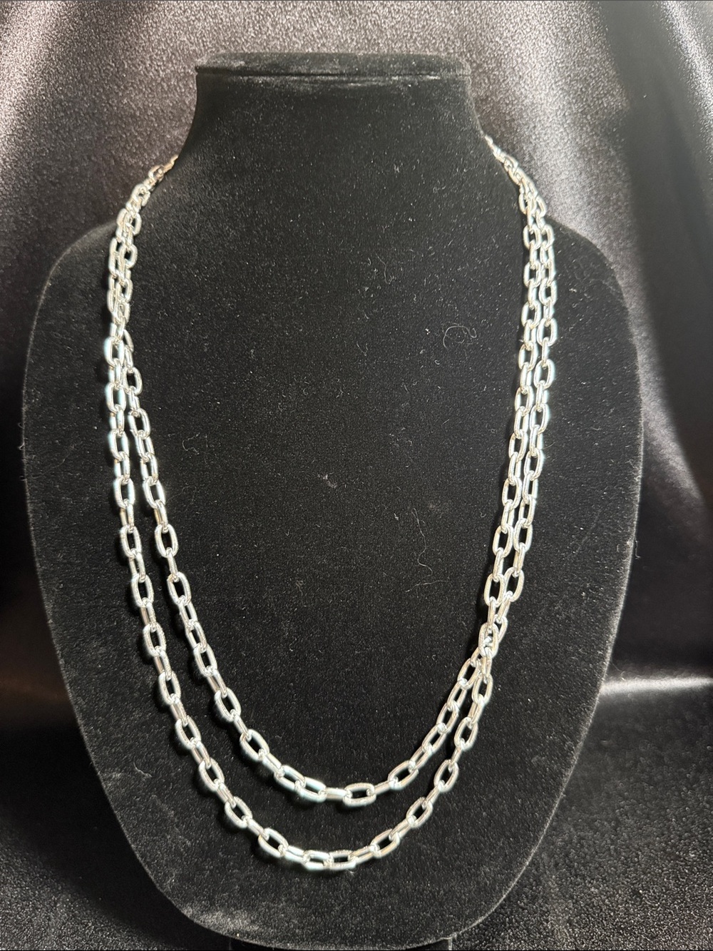 Vintage SilverTone  Double Strand Link Necklace -Stamped Japan